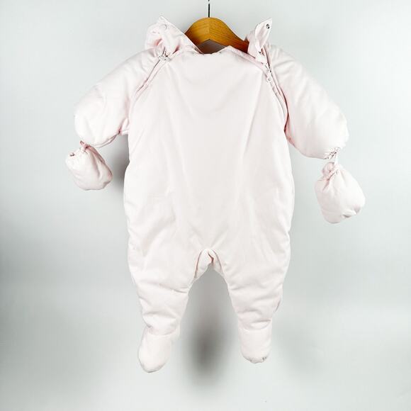 Janie and Jack Footed Zip Snow Suit Hooded‎ Light Pink Mittens Size 3-6 months